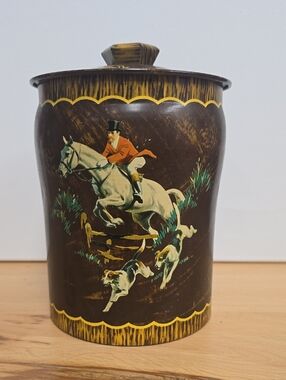 Vintage Equestrian Hunting Scene Decorative Canister - Brown